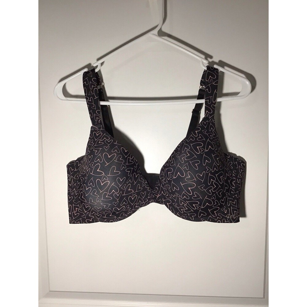 Jessica Simpson Black Pink Heart Print Underwire T-Shirt Bra 40C Adjustable